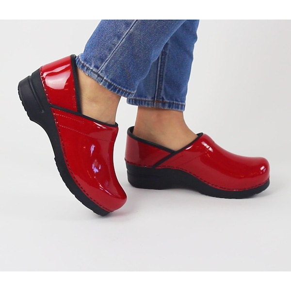 PROFESSIONAL Patent Leather Wide Women's Closed Back Clog In Red, Size 7.5-8, PR